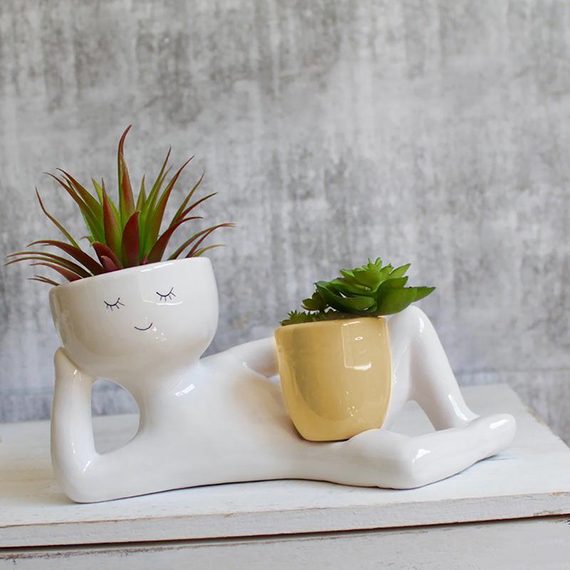 Lazy Guy květináče pro pokojové rostliny roztomilé pryskyřičné květináče ležící postava domácí zahradní dekorace dárek