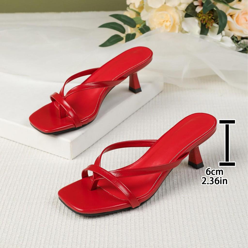 2026 Multi-color Square Toe Kitten Heel Thong Sandals for Women