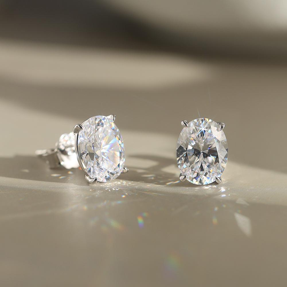 Women Stud Earrings 0.5-3ct Oval Moissanite with Passed Diamond Test S925 Silve Sparkling Jewelry Gift
