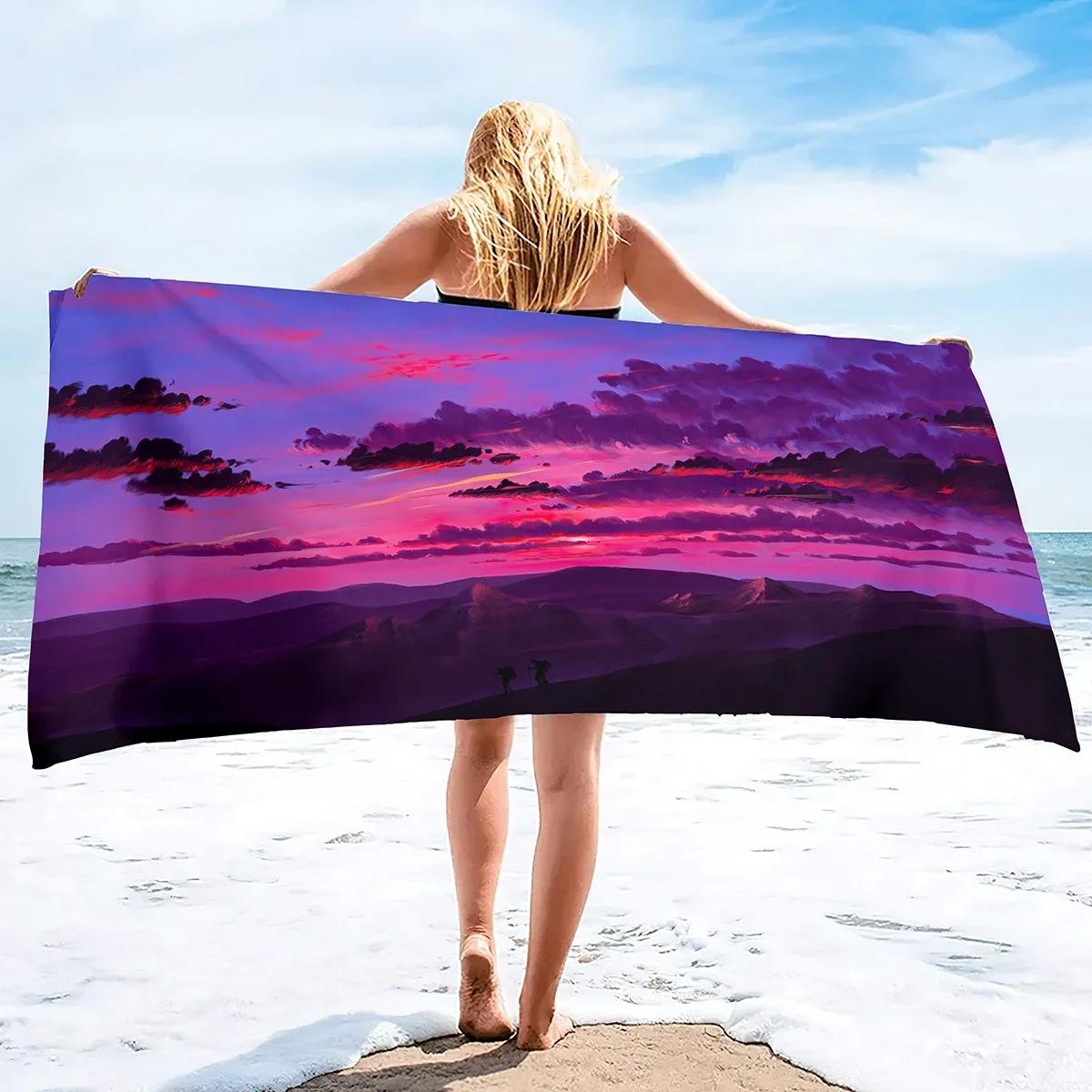 

Beach Towel Oversized Travel Beach Towels Blanket Sand Free Quick Dry Absorbent Pool Towels Hawaiian Beach Bath Towel Pink Sky W40*H60(CM)