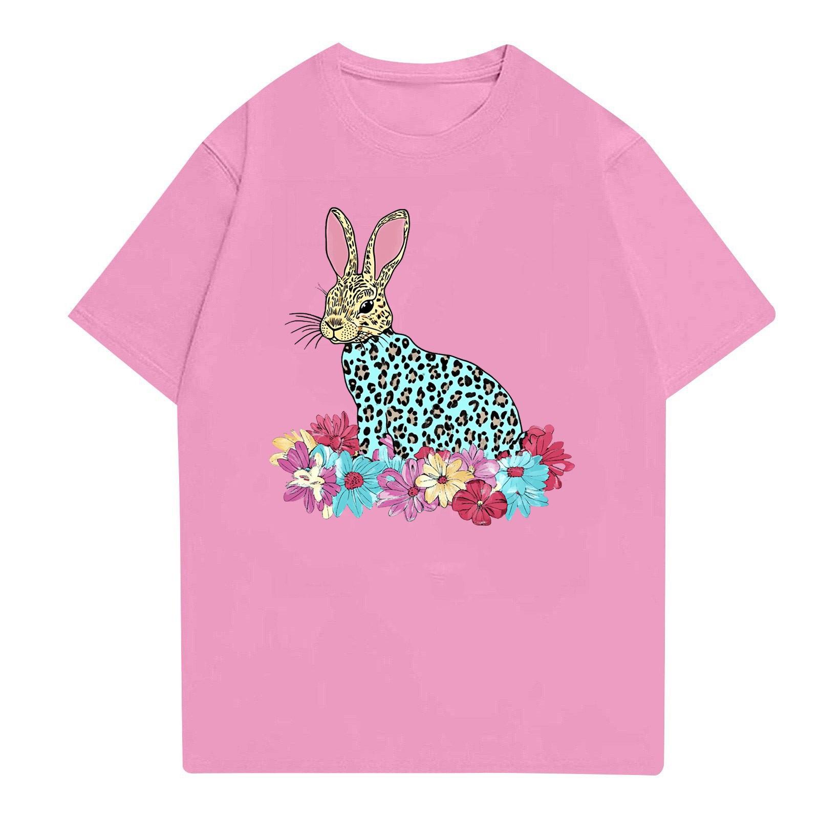 

Пасха - мужская повседневная мешковатая футболка с принтом кролика, круглый вырез, пуловер, топ с короткими рукавами M розовый