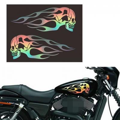 2Pcs Holographic Skull Flame Motorcycle Gas Tank Decal Vinyl Sticker Universal