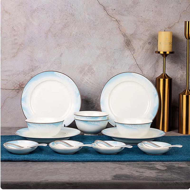 Tang Hui White Jade Danqing 16-Piece Enamel Dinnerware Set