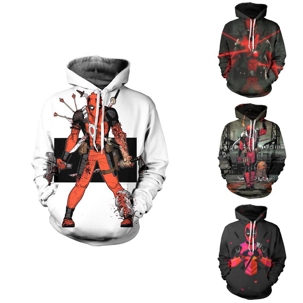 Men's Deadpool Sweatshirts Long Sleeve Hooded Coat Pullover Hoodies With Superhero Design
