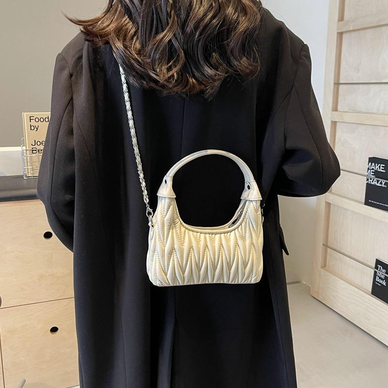 

Bag women s 2025 new high-end texture niche spring and summer retro chain shoulder messenger bag pleated handbag белый