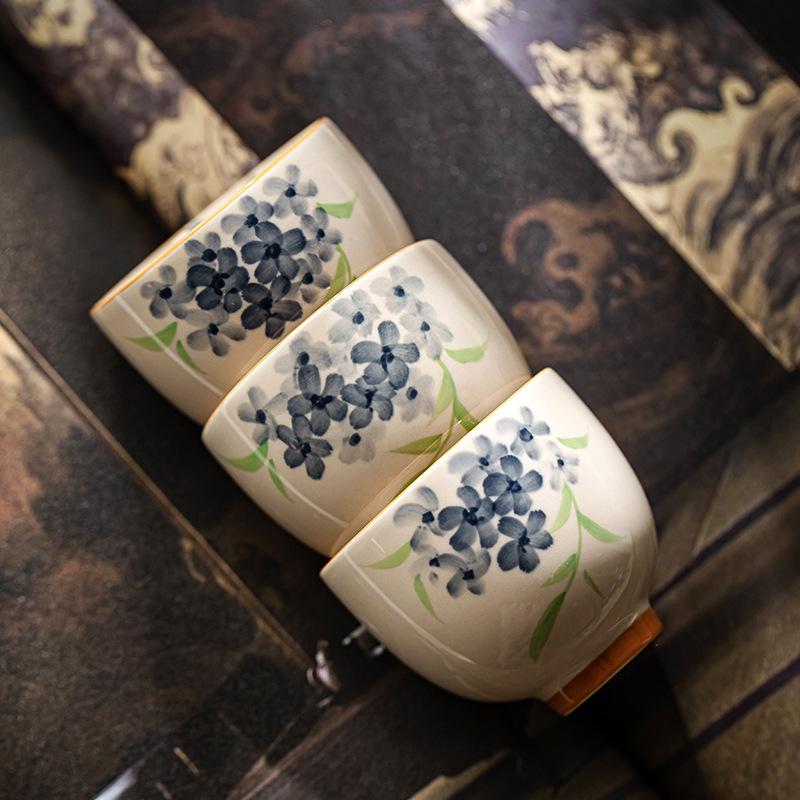 Janpanese Ceramic Tea Cup Kung Fu Tea Set Household Personal Cup Portable Hand Painted Flower Master Cup Teaware Accessories