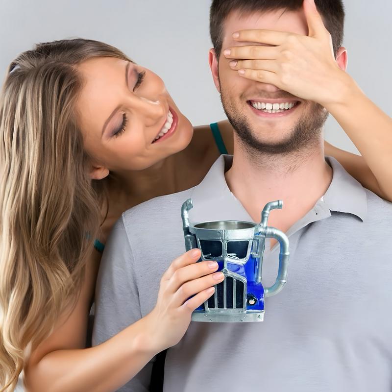 Truck Mug 420MLTruck Driver Mug Handcrafted Stainless Steel Resin Truck Coffee Mug Trailer Shaped Coffee Cup For Coffee