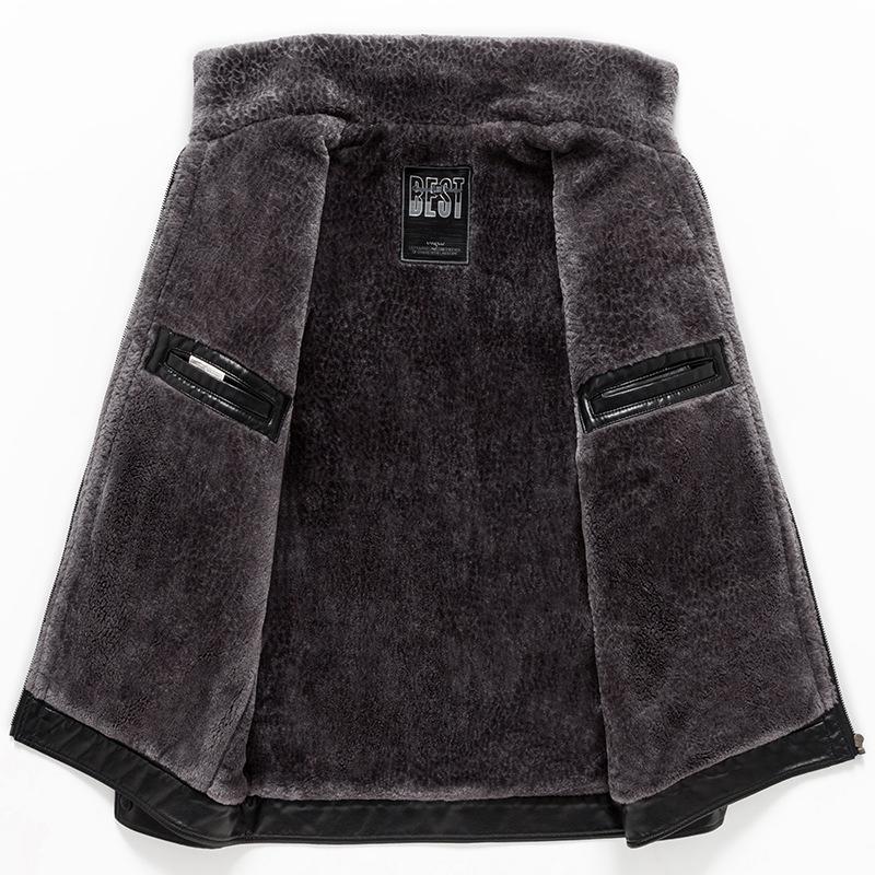Leather Jacket Winter Men's Fur Integrated Thickened Business Casual Leather Jacket Middle-aged Dad Leather Jacket