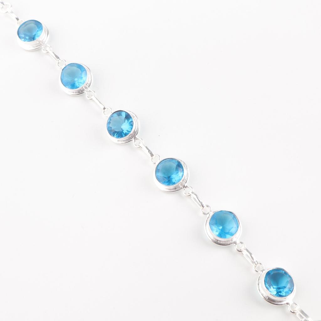Swiss Blue Topaz Gemstone 925 Sterling Silver Jewelry Women's Gift Bracelet 7-9" RB-13-1