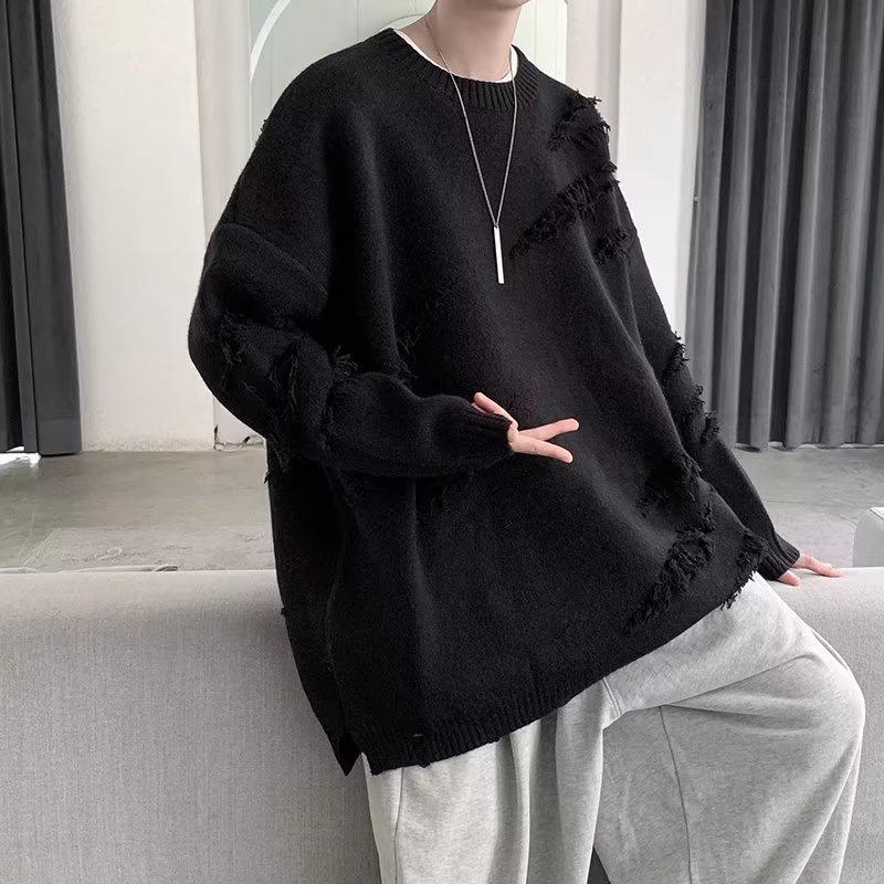 Men s Japanese Retro Loose Knit Sweater - Trendy Split Hem Casual Outerwear M