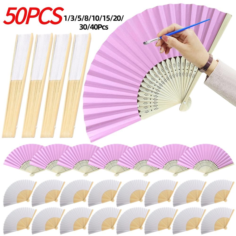 1-50PCS Bamboo Folding Fan Solid Color DIY Drawing Painting Fan Handheld Folded Fan for Home Dancing Party Wedding Decoration