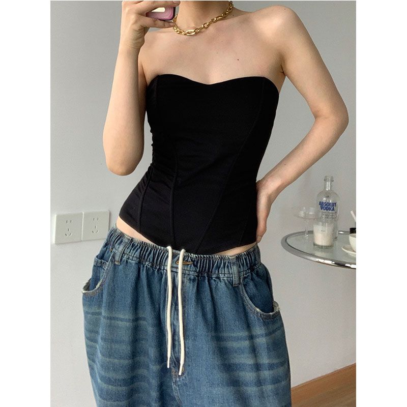 

Топ-труба Трехмерный Европейский и Американский Приталенный Талия Косточки Black S