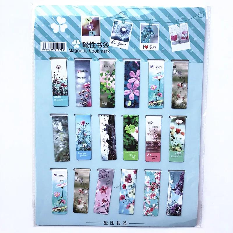 18pcs/set Colorful Cats Kawaii Flowers Magnetic Bookmarks Stars Cartoon Animal Sakura Daily Magnet Book Mark For Children Kids