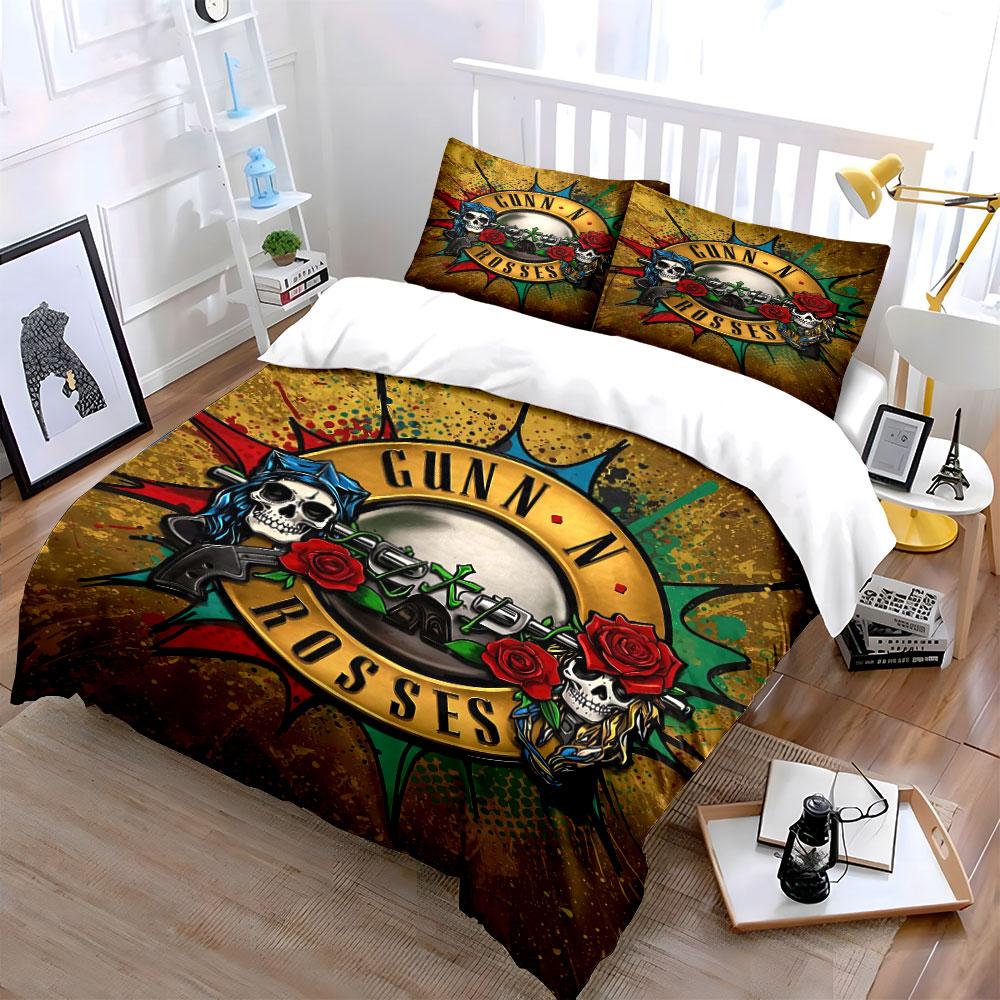 Gun N Roses Skull Bedding Set Bedding Duvet Cover Set Duvet Cover Pillowcases  (1 * Duvet Cover 2 * Pillowcases, without duvet insert)