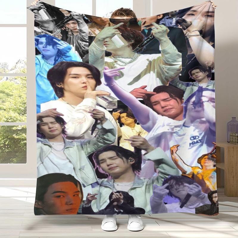 SUGA Agust D Kpop B-BTS Flannel Blanket,Ultra Soft Warm Plush Throw for Home Bedroom Bed Sofa Cover Office Camping Picnic Gift