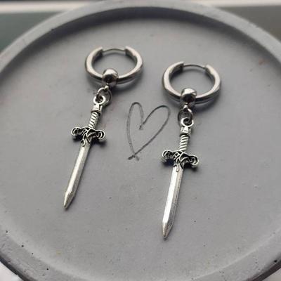 Gothic Punk Sword Earrings for Men - Stainless Steel Viking Medieval Fantasy Dangle Earrings, Unique Edgy Design