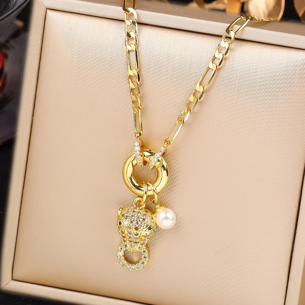 Shiny Zirconia Leopard Snake Fox Puppy Animal Pendant Necklace  For Woman Party Clavicle Chain Aesthetic Jewelry Female