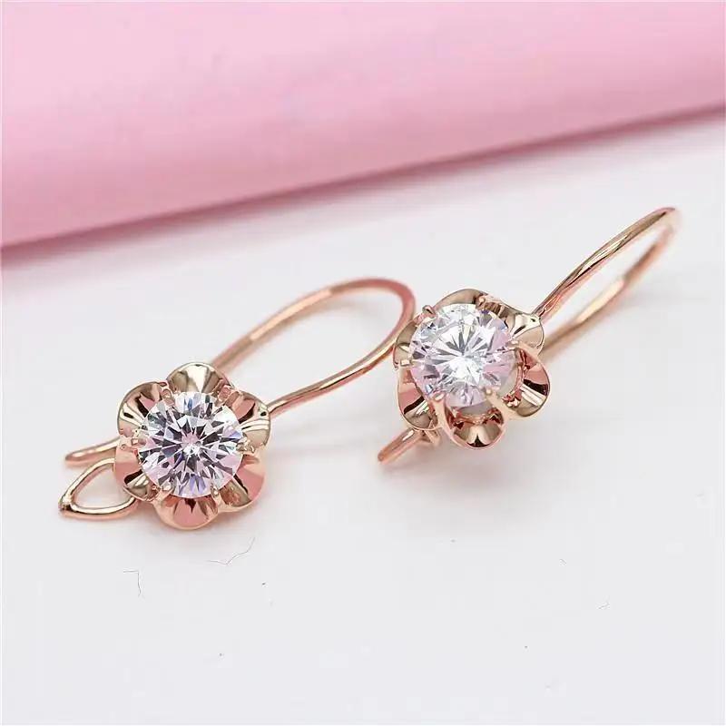 Exquisite Party Earrings Small Sweet Red Crystal Flower Earrings for Women Zircon Charms Copper Plated Rose Gold Zircon