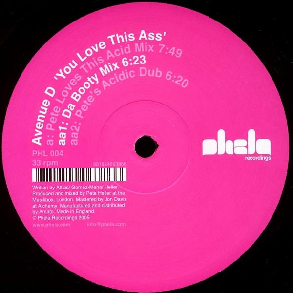 

12-дюймовая пластинка AVENUE D - Ты любишь эту задницу PHL004 Phela Recording 2005 Великобритания Танцевальная и электронная музыка Б/У