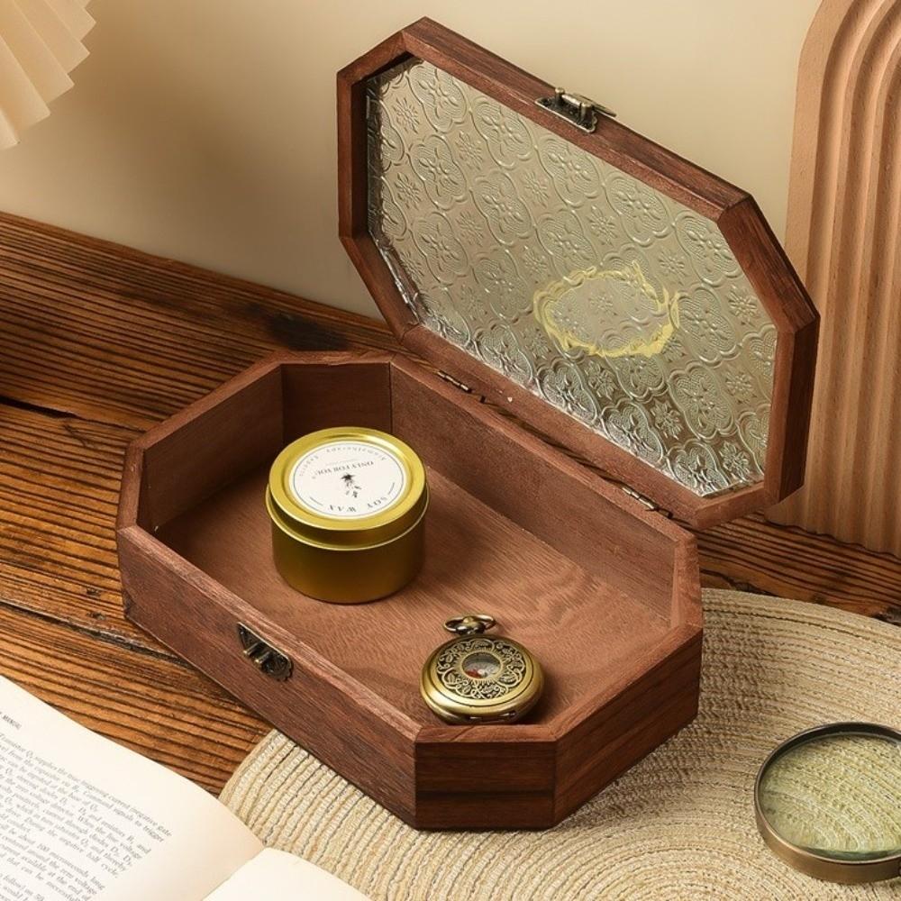 Begonia Flowers Wooden Storage Box Flip Cover Vintage Cosmetic Organizer Dustproof Decorative Glass-Lid Box Desktop Storage