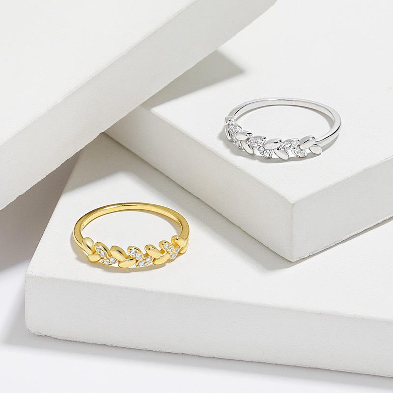 Korean Style S925 Sterling Silver Wheat Ear Zircon Ring - Elegant Women s Jewelry Design Size 6 золотой