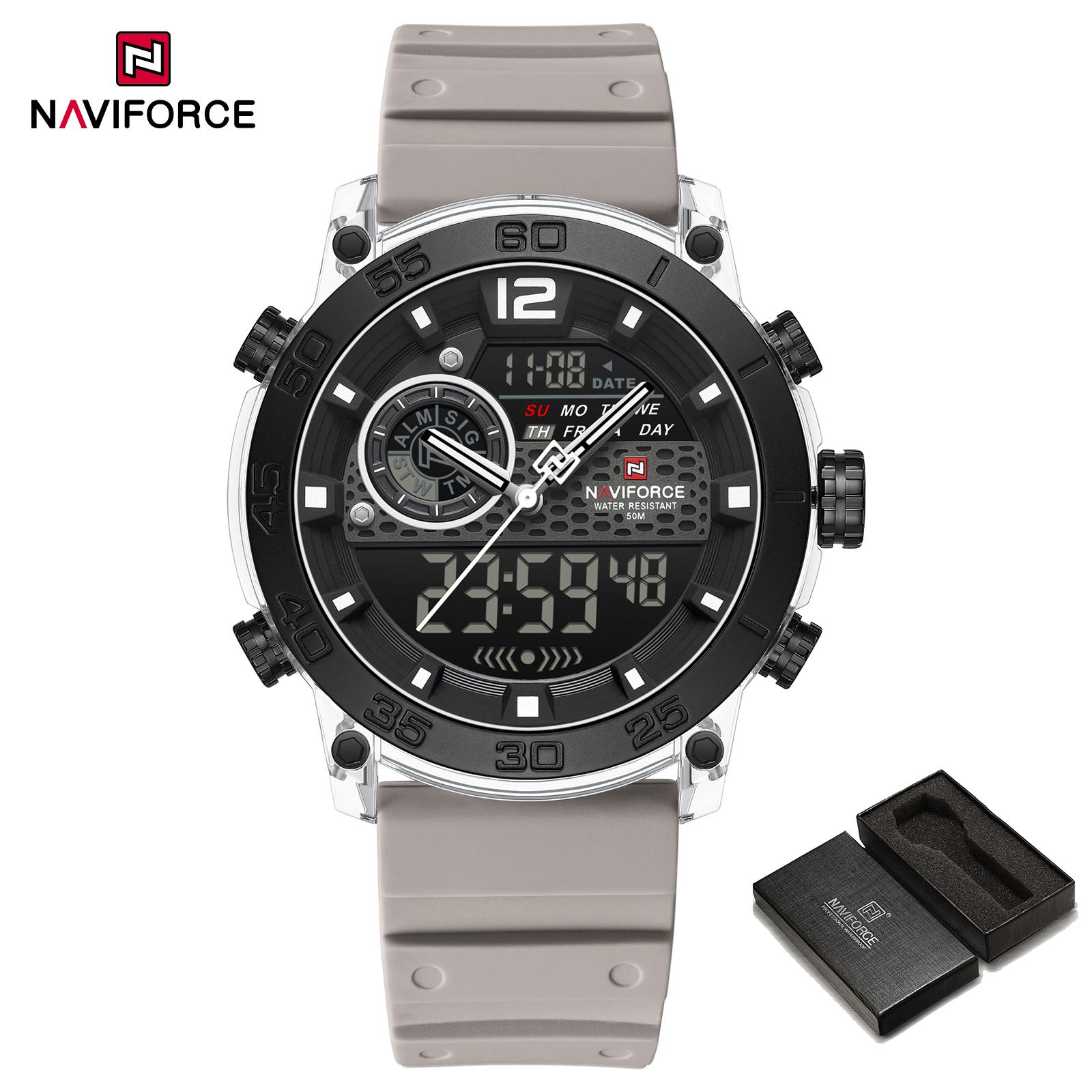 

NAVIFORCE Men s Sports Watch Quartz Movement LCD Digital Watch Date Day Chronograph Waterproof Silicone Strap Boys Multifunctional Watch NF6104 серый/серебряный