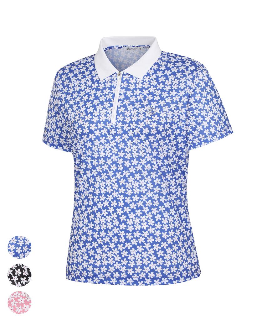 BHPOLOCLUB Women'S Summer Blooming Flower Collared Short Sleeve Tee 3 Colors Ts642