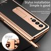 2 Pcs Hinge With Pen For Samsung Galaxy Z Fold 3 2 5g Case With Touch Pen Slot Front Screen Glass Stand Holder Leather Cover