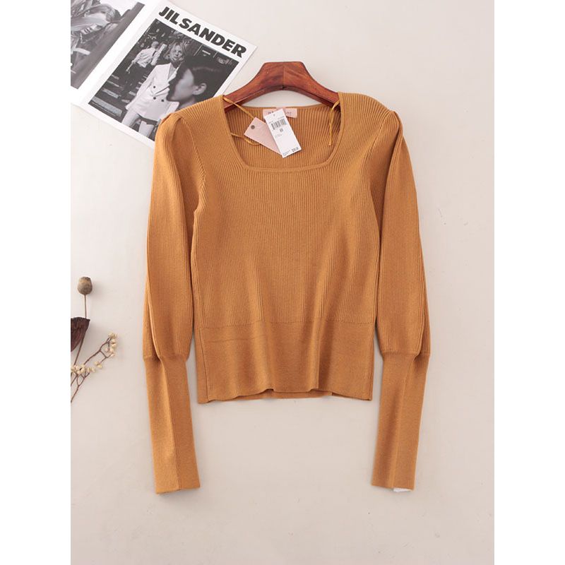 T's American Single Square Collar Lantern Sleeve Pullover Knitwear Export Silm Slim Looking French Base Shirt