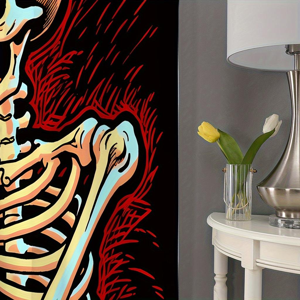 2 Stück Vorhänge mit Totenkopfmuster Dekorative Ösenaufhängung Fensterbehang Fensterdekorationen für Schlafzimmer Wohnzimmer Heimdekoration cortinas