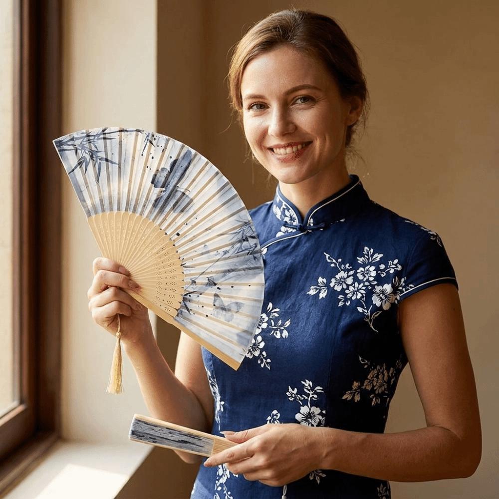 Butterfly Silk Folding Fan Bamboo Frame Decorative Hand Fan Retro Handheld  Fan  Home Decoration
