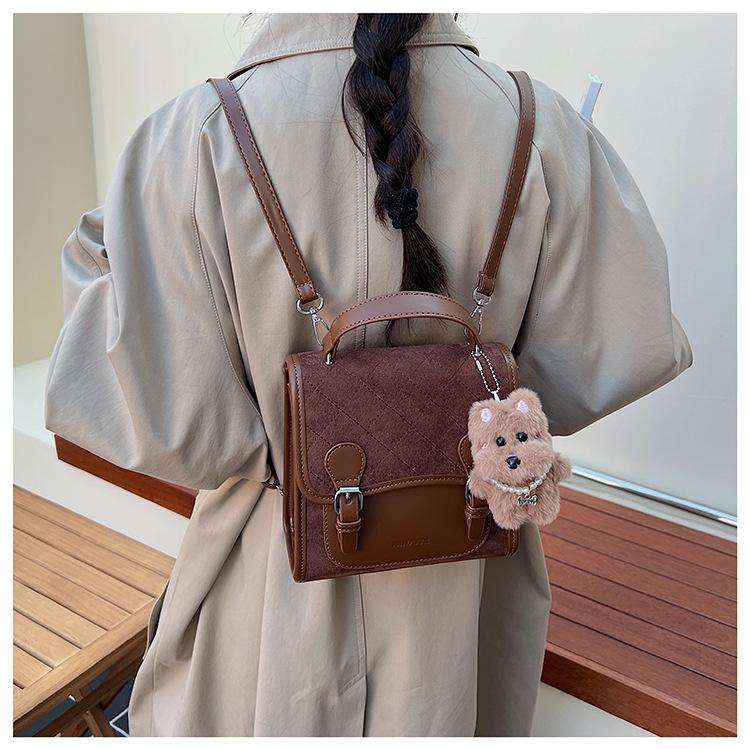 Frosted retro backpack women's casual niche design student schoolbag trend multi-functional messenger small square bag