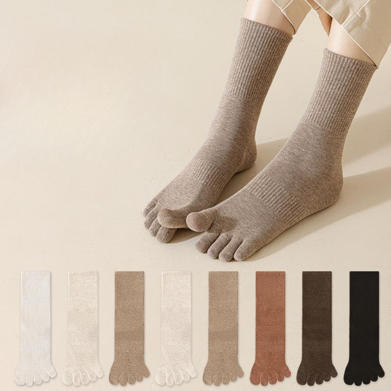 Calzini a cinque dita, Calzini da donna in cotone a metà polpaccio per autunno e inverno, Calzini lunghi antibatterici e anti-odore per i piedi, Calzini con separazione delle dita