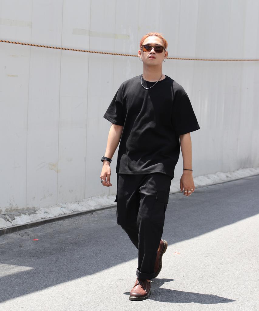 Seinteukeulu Twill Cotton Semi-Wide Cargo Pants Cs-301C Black