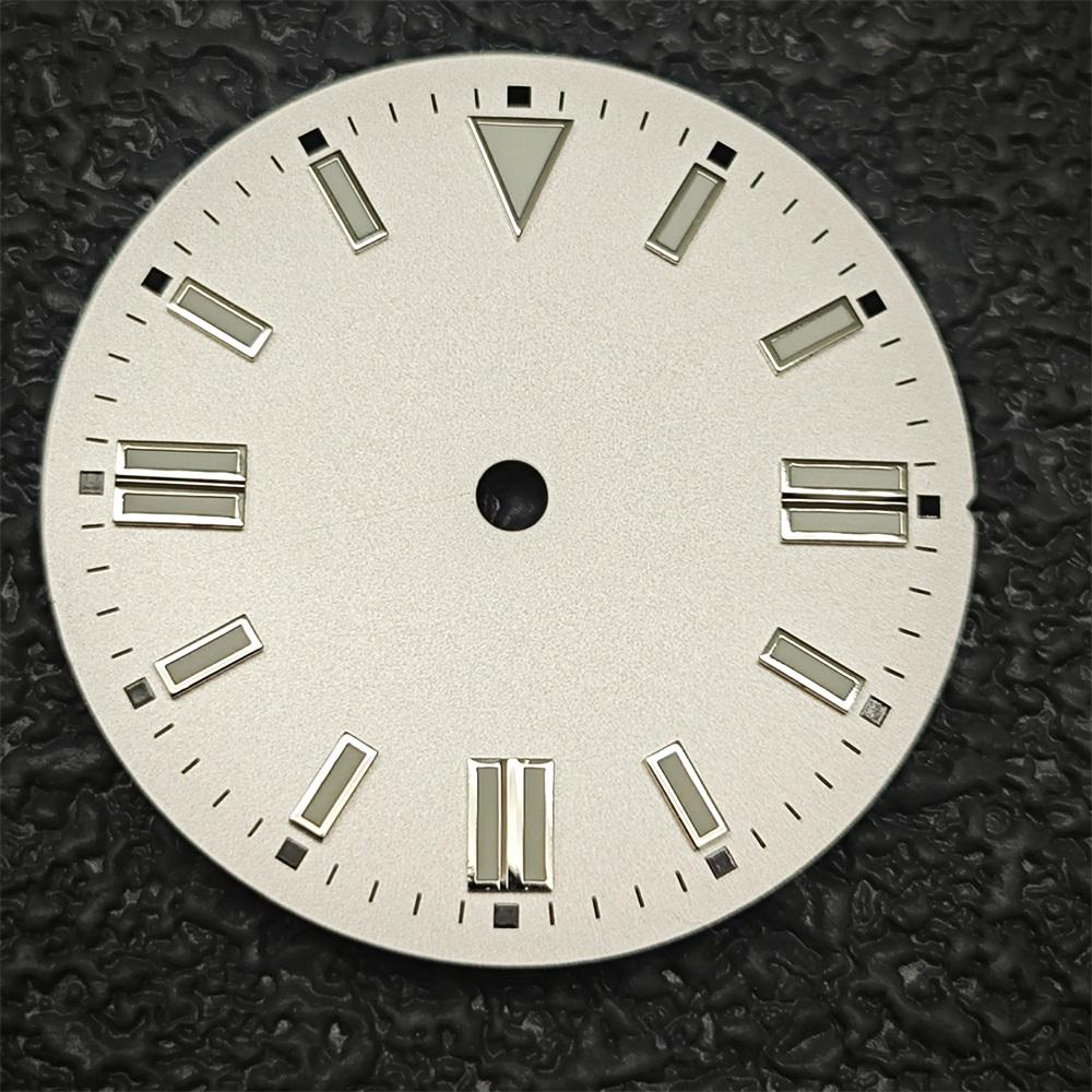 28.5mm Green Luminous Watch Dials Sunray Strips Nails No Date Watch Faces Replace Accessories for NH35/8215/2813/2836 Movements