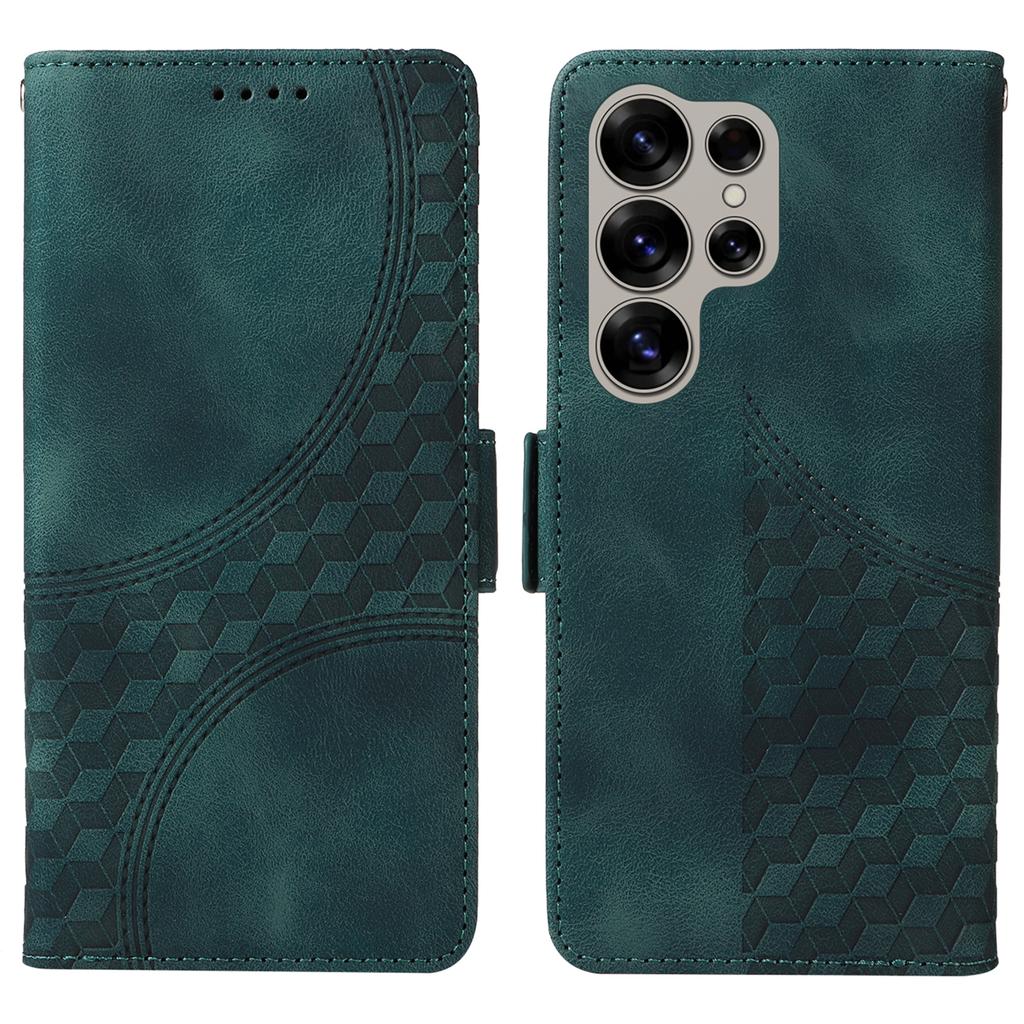 For Samsung Galaxy S25 Ultra Case PU Leather Phone Cover Rhombus Starry Imprinted