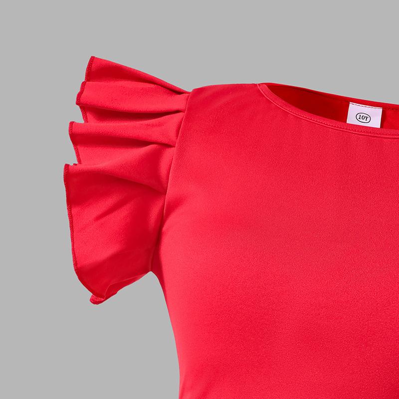 Girls' Princess Dress 2025 Summer Children's Fashion Short-sleeved Ruffled Bottom Wrap Fishtail Dress