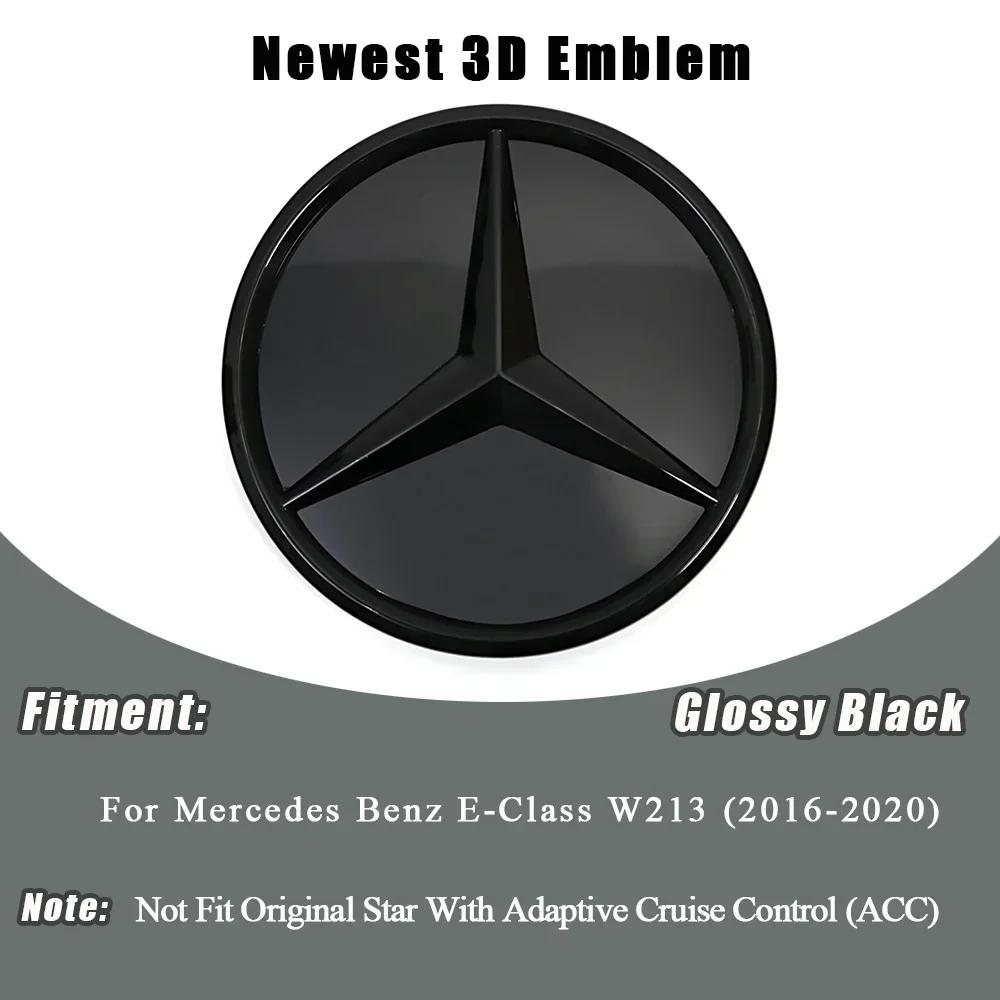 C200 E200 New 2025 For Mercedes Benz 3D Mirror Front Grille Star Emblem Logo Glossy Black And Chrome Silver For Mercedes Benz E-