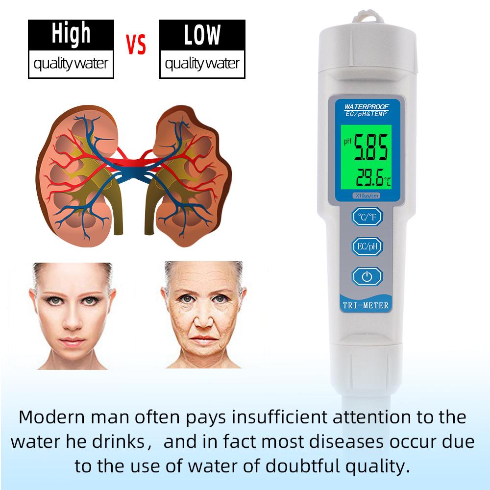 New Digital 3 In 1 PH EC TEMP Meter Multi-parameter Drink Water Quality Tester for Aquarium, Pools PH Monitor Meter 50% Off