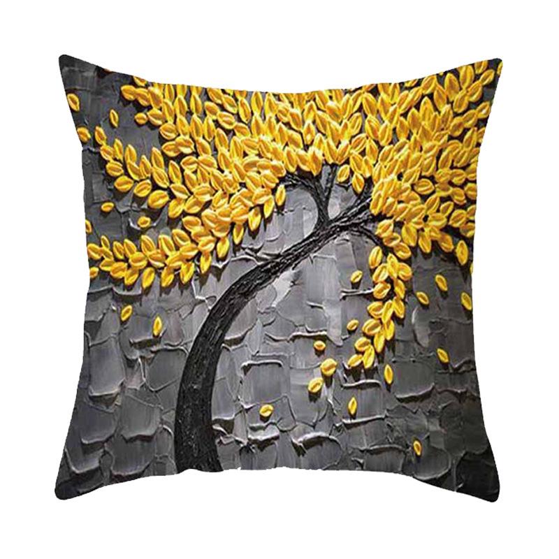 Personalisierte Dreidimensionale Ölgemälde Baum Blumen Baum Kissen Kissenbezug Auto Sofa Bettseite Lendenkissenbezug
