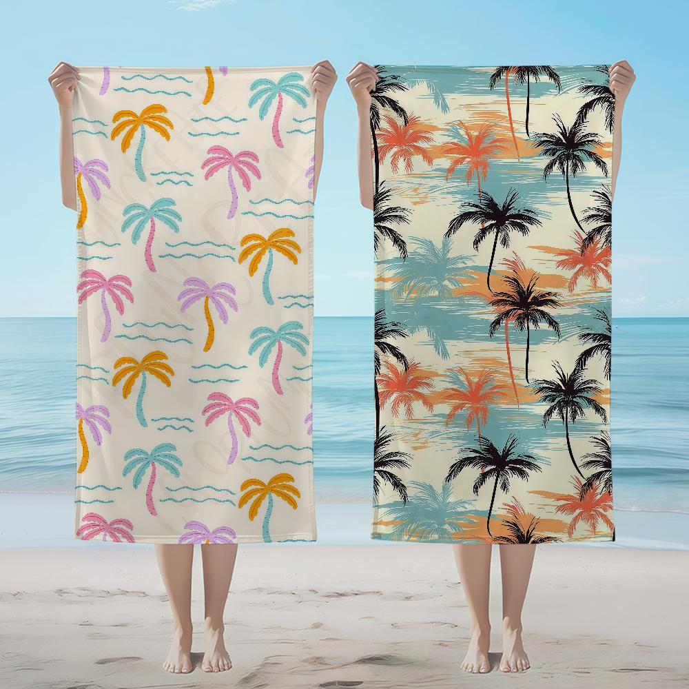 Towel Textile Waves Tree Tropical Bathrobe Palm Beach Quick-Drying Lightweight Portable Camping Swim Pool Travel