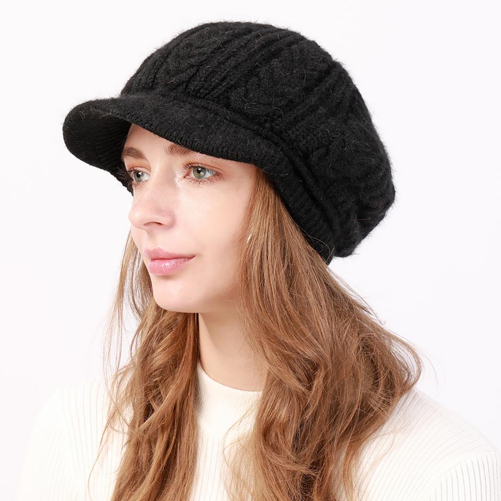 New Autumn and Winter Women's Velvet and Thickened Wool Cable Knit Cap  Fashionable Warm and Cold Proof Beret Knitted Hat