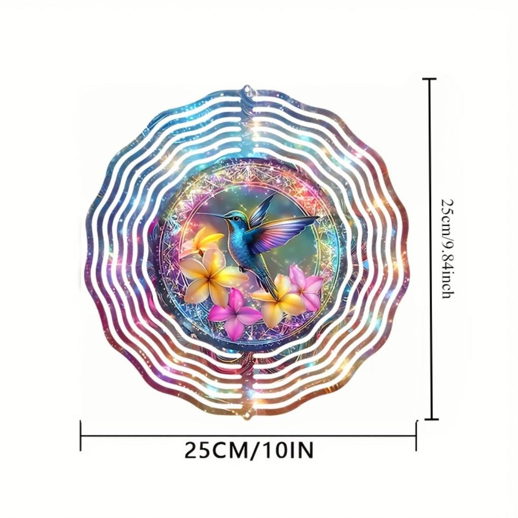 Vibrant 10-inch Hummingbird Wind Spinner – 3D Metal Kinetic Sculpture with 360° Rotating Hook, Floral & Bird Design – Outdoor/Indoor Garden Decor,