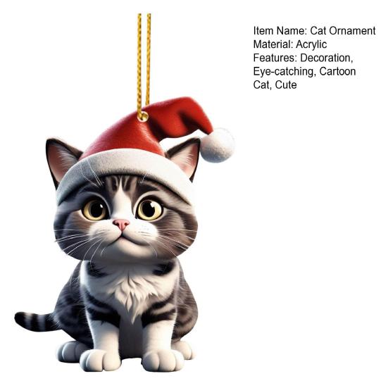 Christmas Cat Ornament 2D Acrylic Cute Cat Xmas Tree Pendant
