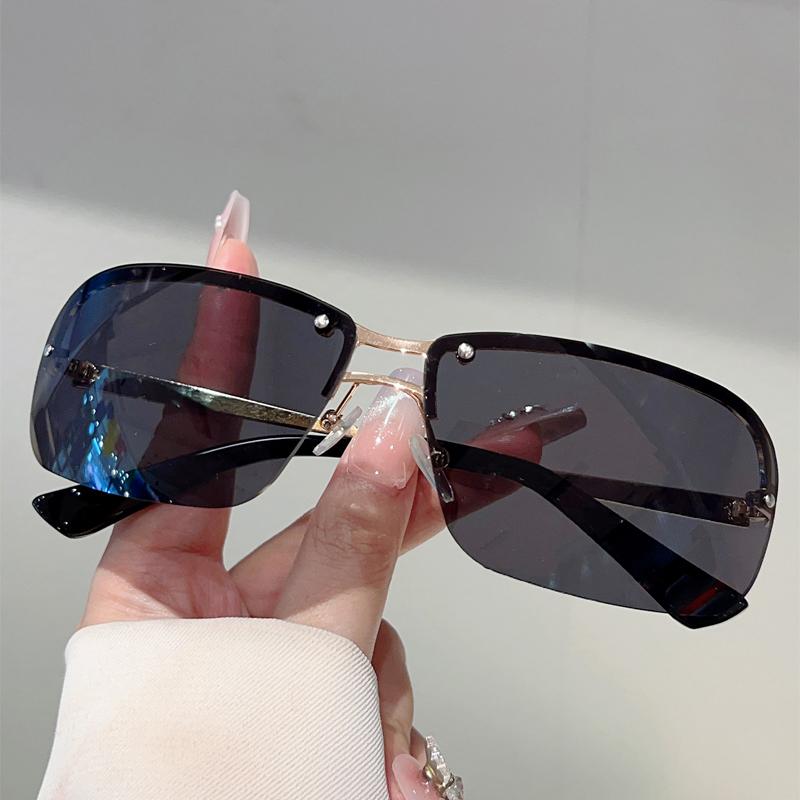 Y2k Rimless Sunglasses Men Fashion Gradient Casual Shades Women Trendy Double Bridge Brand Design Decorative Sun Glasses