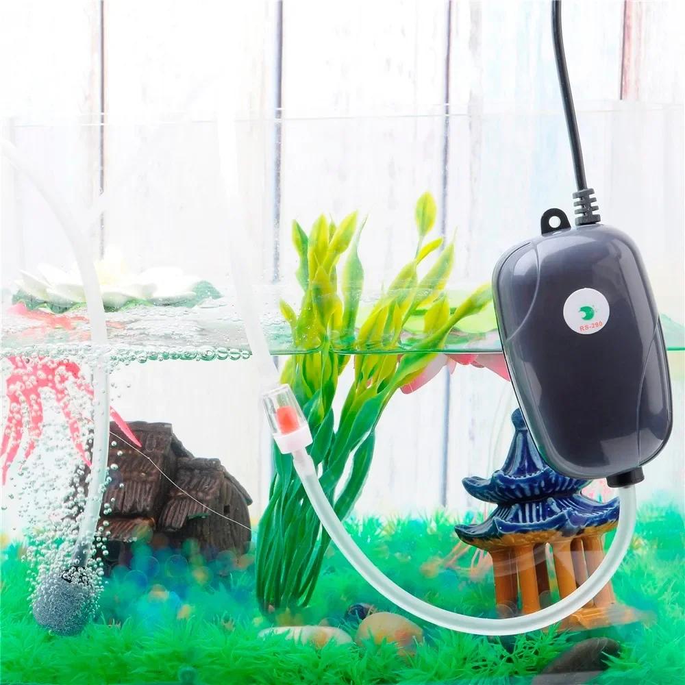 220V 3W 5W Aquarium Air Pump Fish Tank Mini Compressor Single Double Outlet with Check Valve Tube Aquatic Accessories