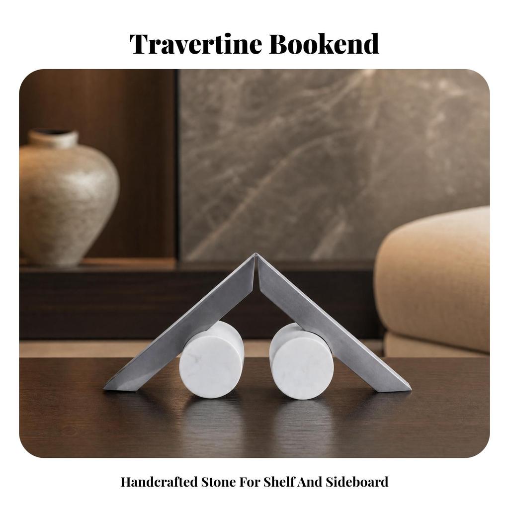 Abstract Geometric Sculptural Ornament Versatile Stone and Metal Tabletop Decor