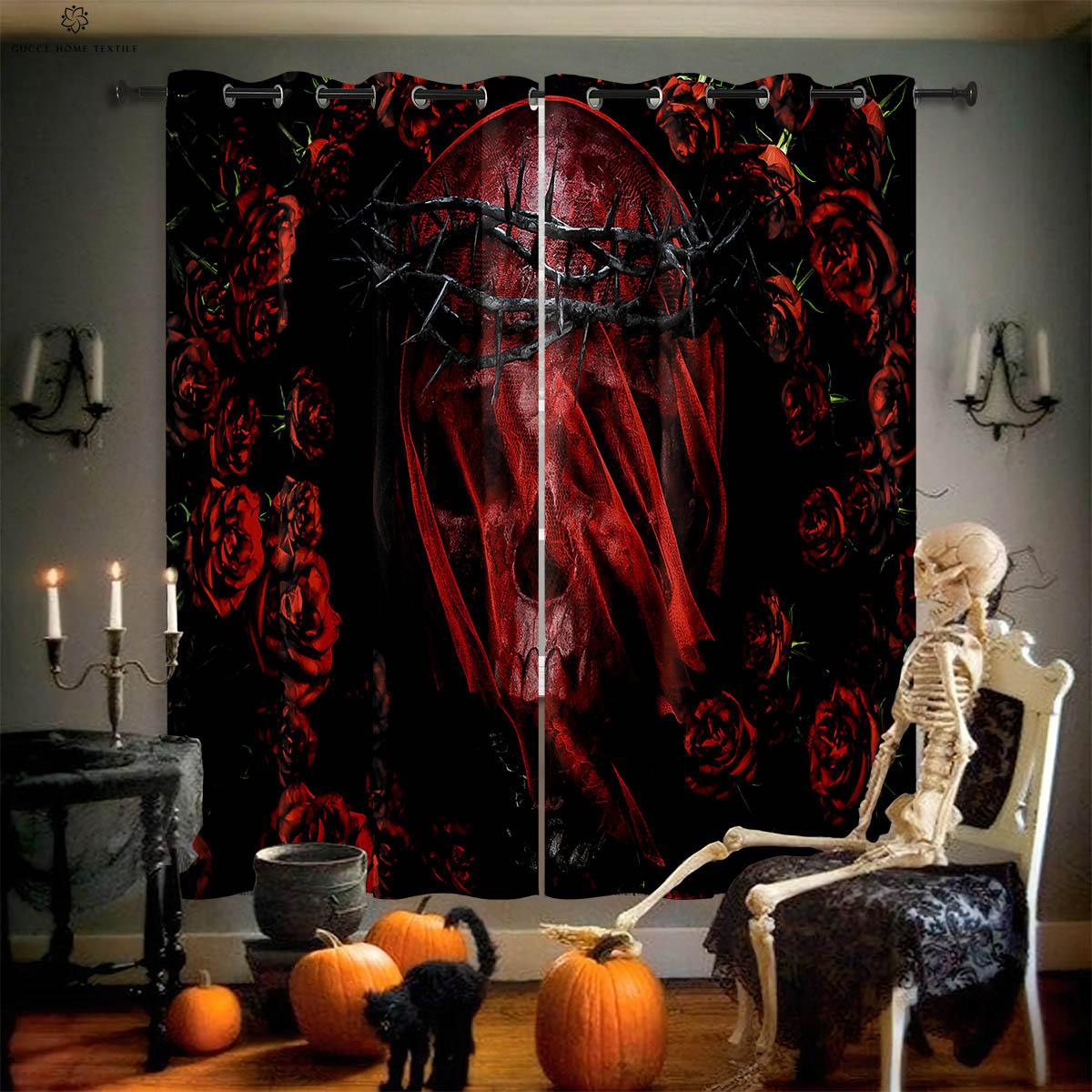 

Шторы с принтом «Череп и бабочка» для столовой, спальни, гостиной, Хэллоуина, праздничного оформления вечеринки, 2 шт. W50xH130(CM)x2PCS&Grommet Top