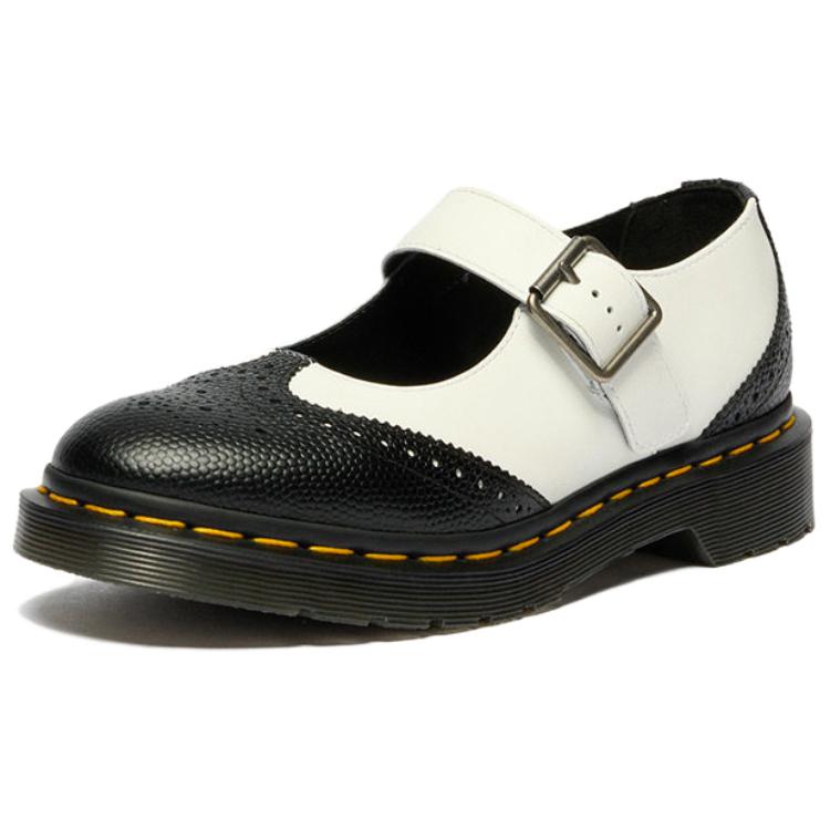 Dr. Martens Originals Simple Elegant Chunky Heel Mary Jane Shoes 3cm Women shoes Black White 42345001 36