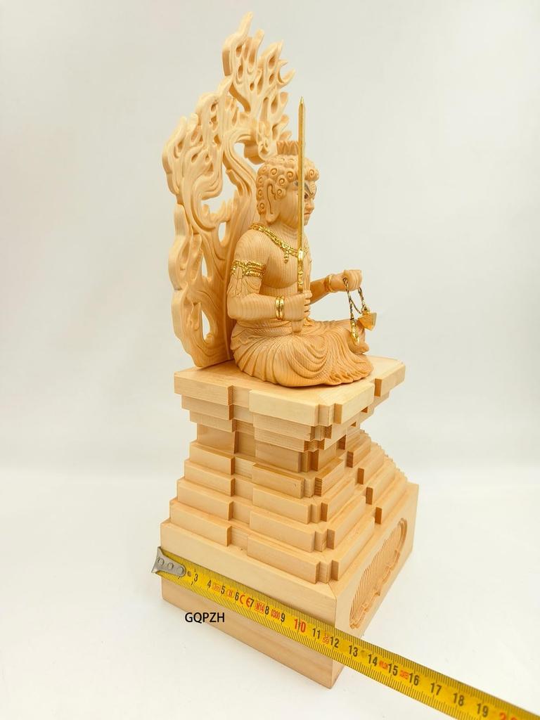 Buddhist Wood Total Height Carving Made from Cypress Warding Off Bringing Good Luck Statue, Carving, Acala, 34.5 Cm, High-quality Wood, Evil, (wooden